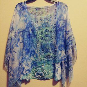 Blue, teal and white blouse/with tank